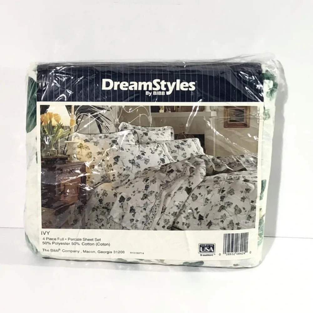 Vintage DreamStyles By Bibb 4 Piece Full Sheet Set No-Iron Ivy Made In USA